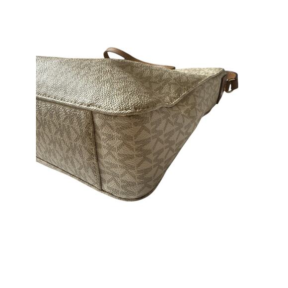 Michael Kors Jet Set Crossbody MK Logo Canvas Tan Leather Zip w/ Dust Bag - Picture 9 of 15